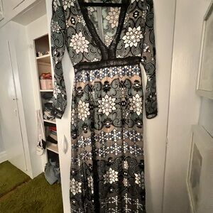 For Love And Lemons plunging neckline Floral Long Sleeve Dress